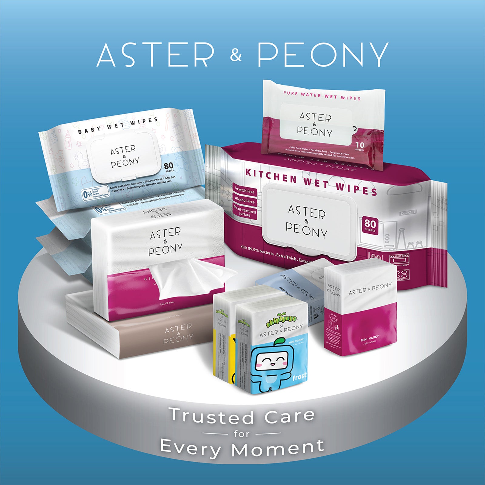 Aster & Peony Mini Hanky Tissue 4 ply 8 sheets x 12