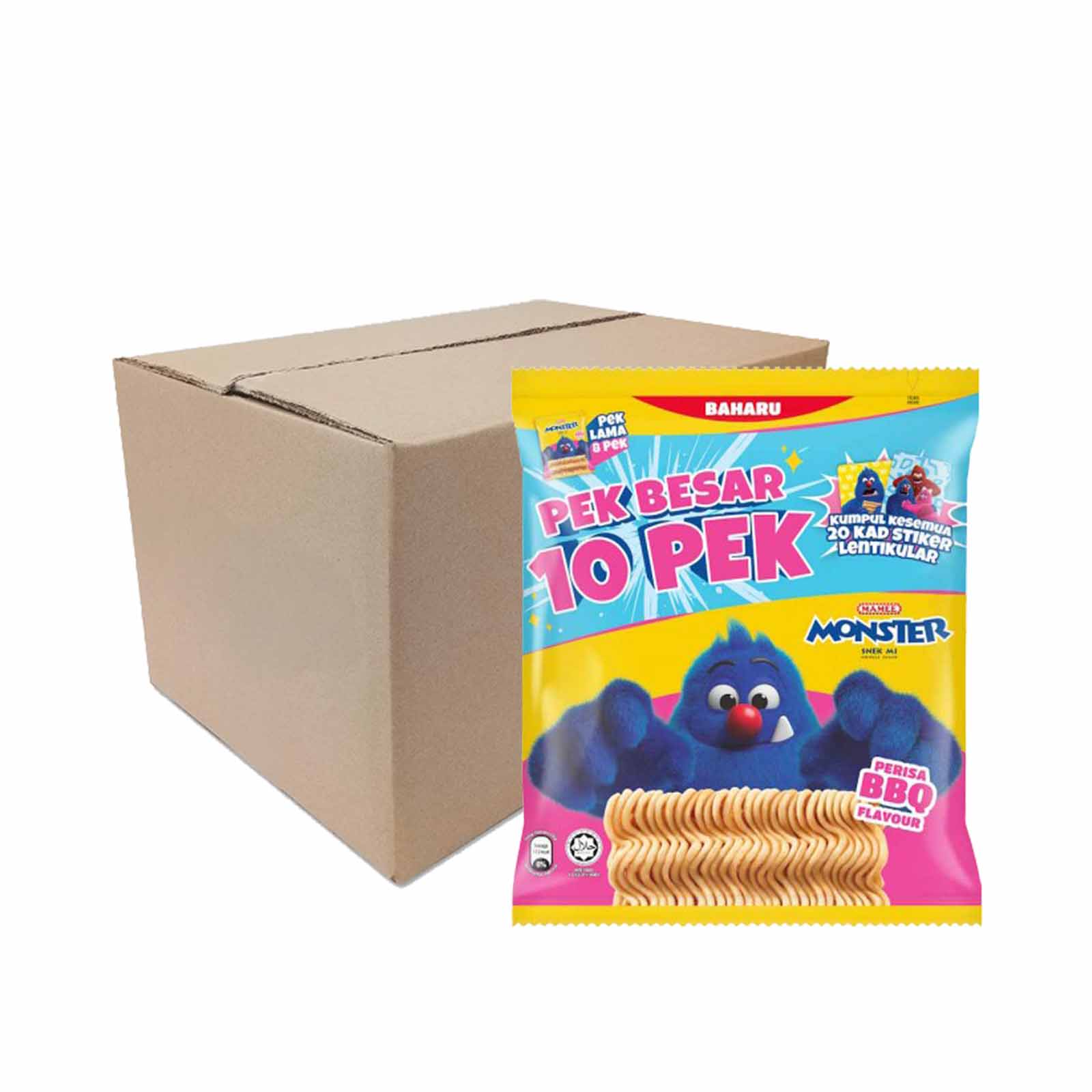 Mamee Monster Noodle Snacks BBQ Flavour Family Pack 20g x 10