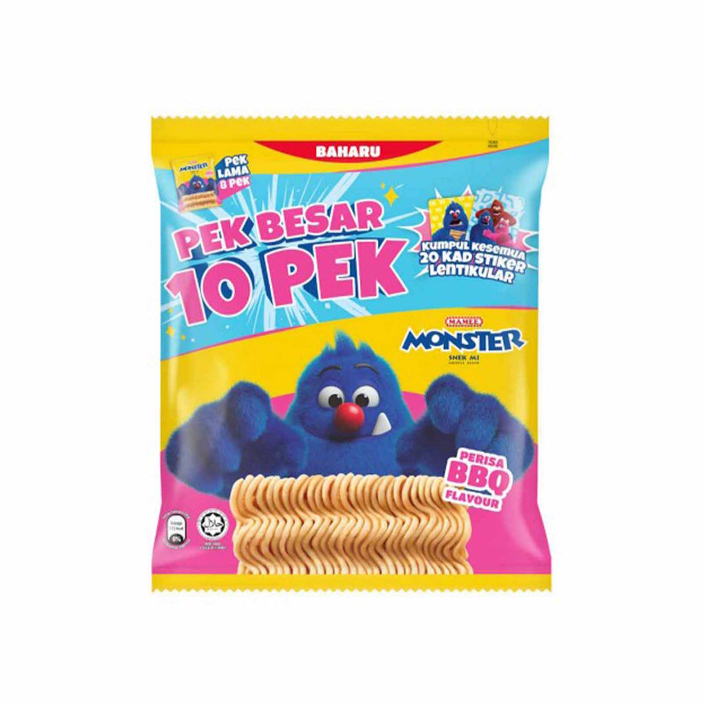 Mamee Monster Noodle Snacks BBQ Flavour Family Pack 20g x 10
