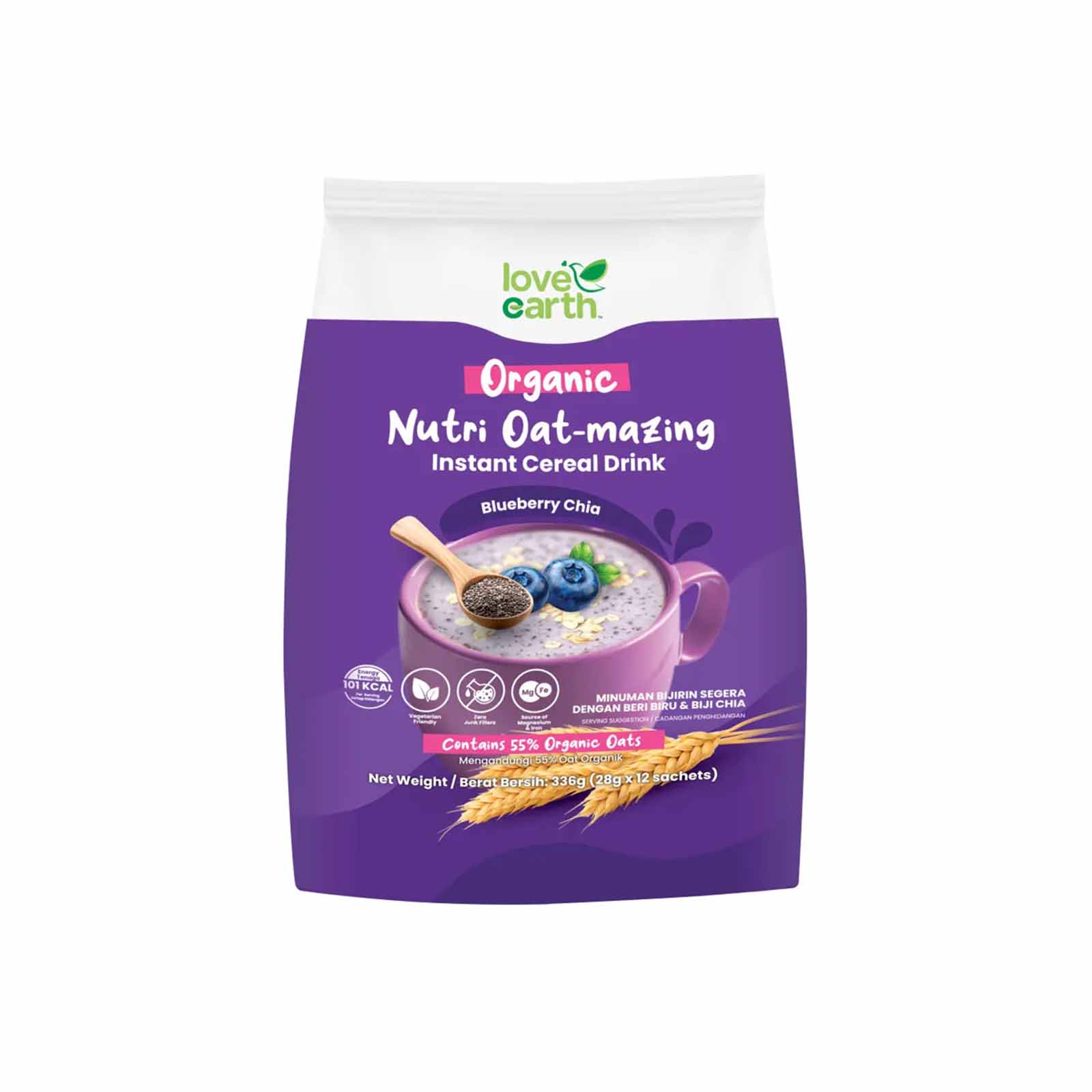 Love Earth Nutri Oat-Mazing Instant Cereal Drink Blueberry Chia Seeds 28 x 12